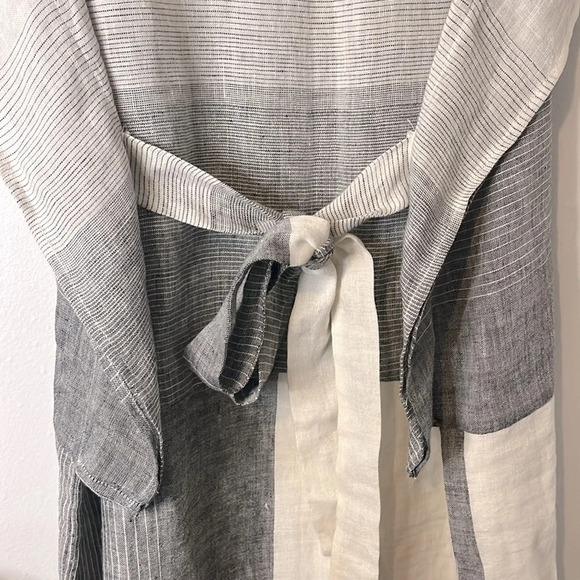 Kim Bernardin Paris Gray to White Striped Ombre Tie Back Slit Sleeve Dress Sz L - Picture 7 of 8